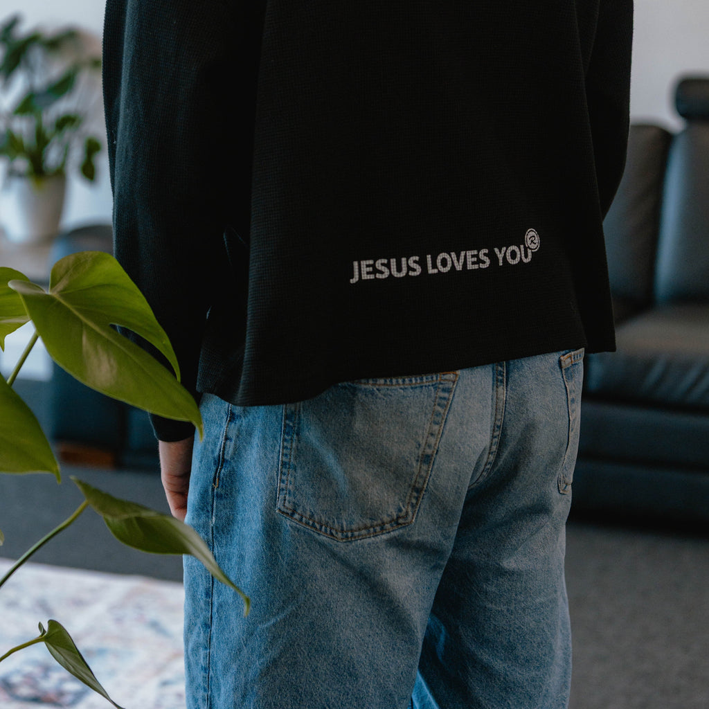 "Jesus Loves You" Waffle Knit Long Sleeve