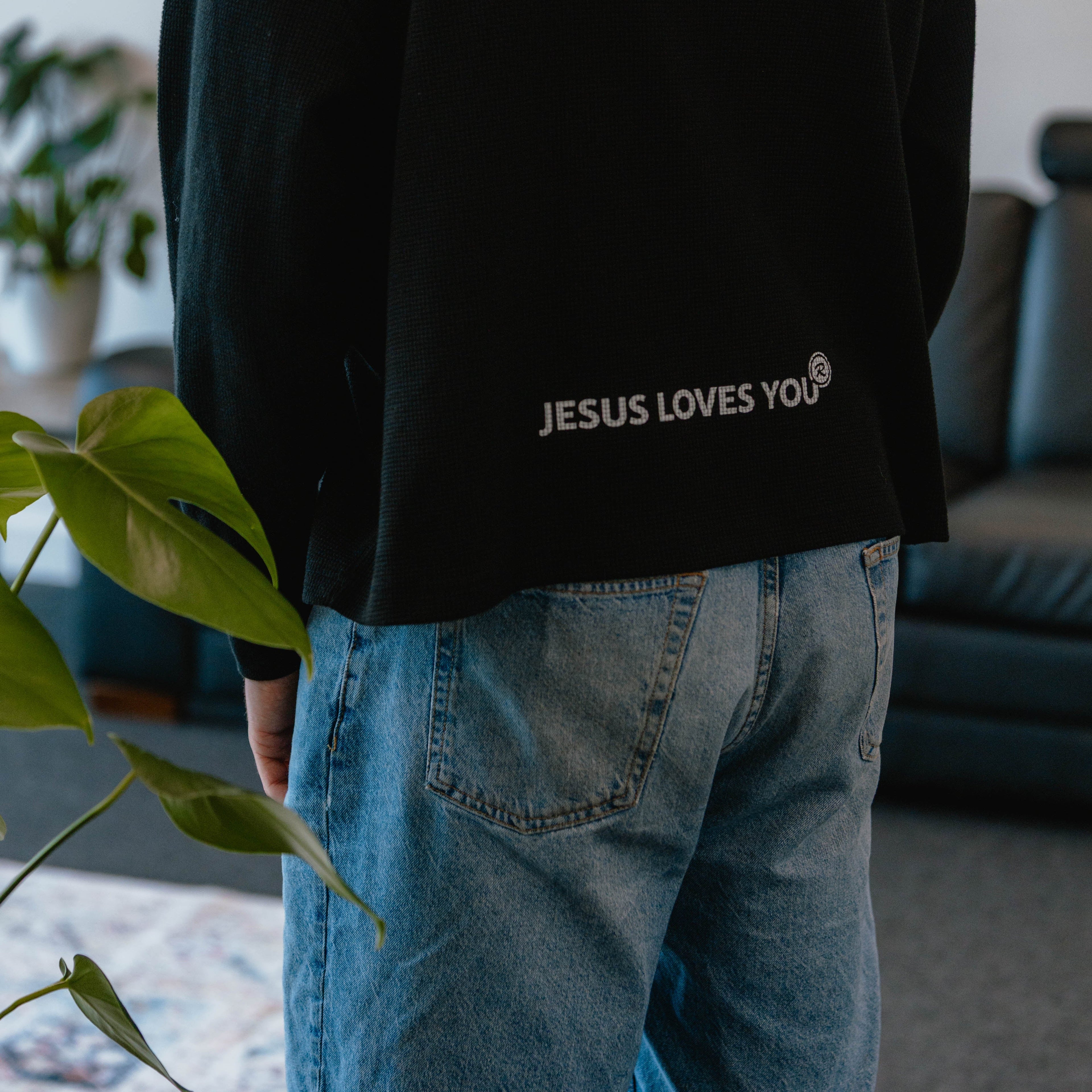 "Jesus Loves You" Waffle Knit Long Sleeve