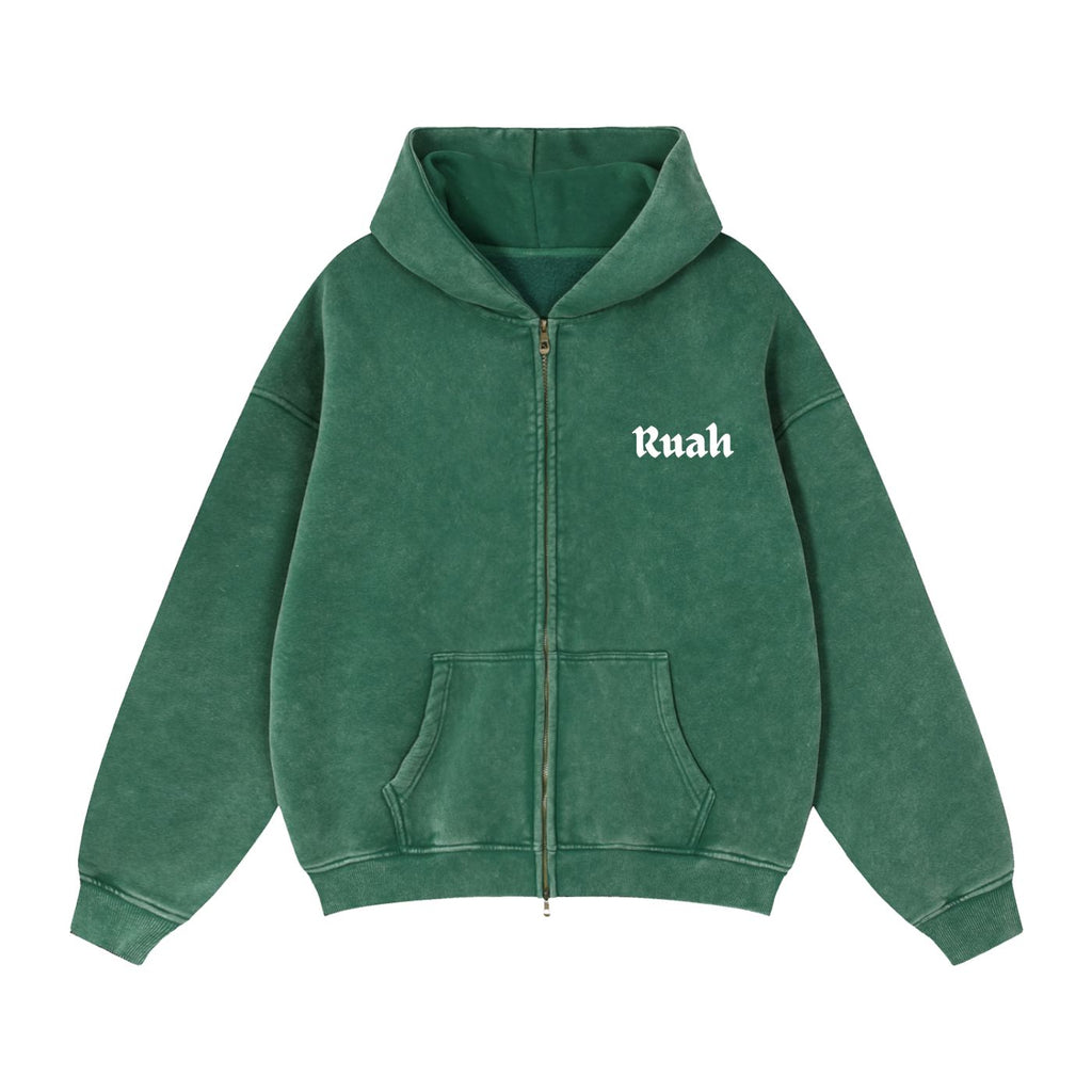 AGED GREEN VINTAGE DOUBLE ZIP HOODIE
