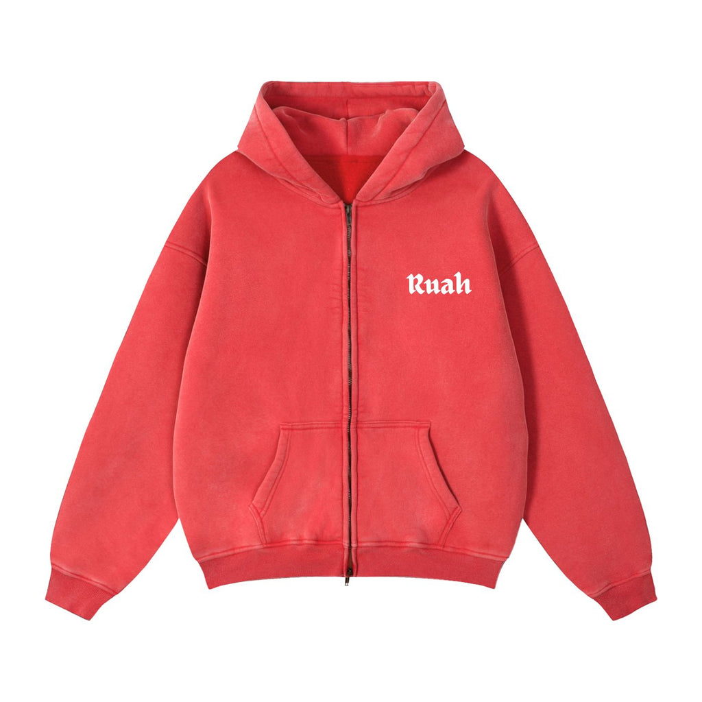 WASHED RED VINTAGE DOUBLE ZIP HOODIE